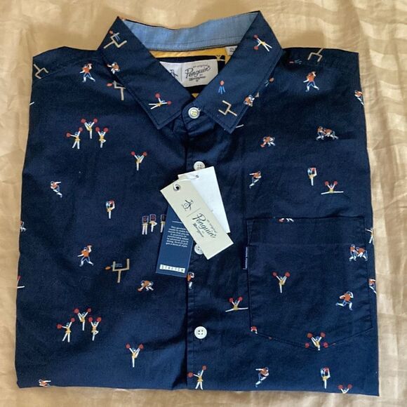 Original Penguin NWT Mens Short Sleeve Football Themed Shirt in Sapphire Blue. - Picture 1 of 9